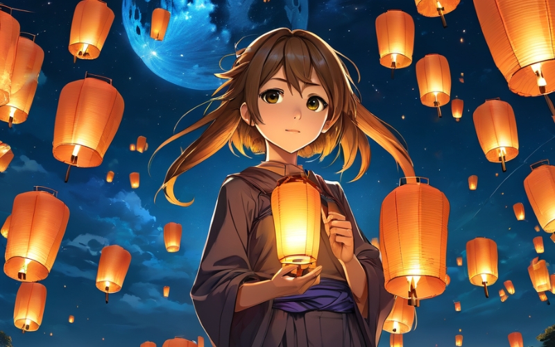 Hình ảnh Trung Thu anime dễ thương, gây cảm giác thân thiện và gần gũi cho người xem