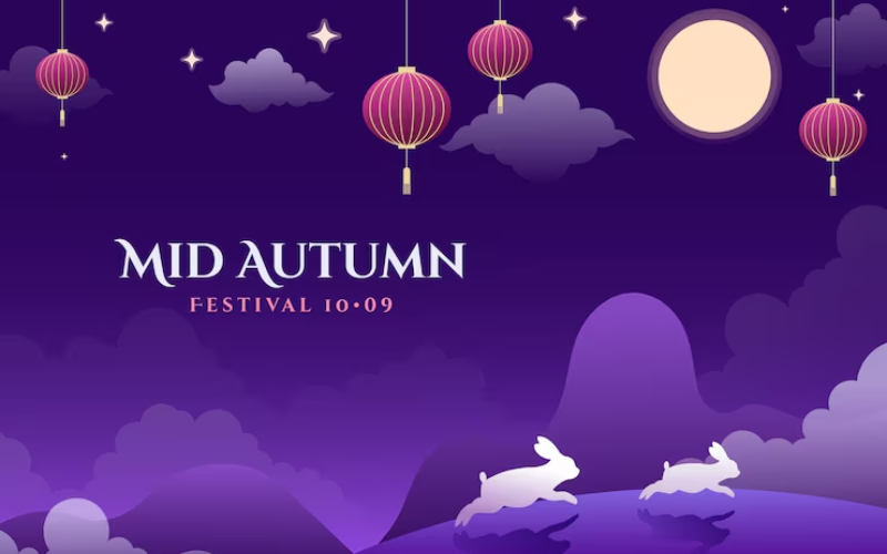 Nền đơn giản nhưng hội tụ đầy đủ các yếu tố của dịp lễ trăng rằm