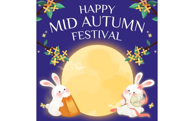 Lại thêm một poster về thỏ cùng bánh Trung Thu nhưng mang phong cách dễ thương