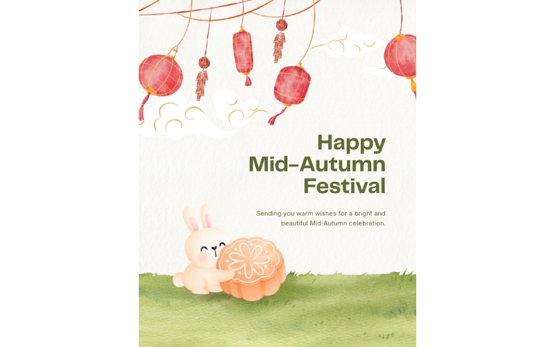 Hình ảnh chú thỏ ôm bánh Trung Thu được vẽ tay