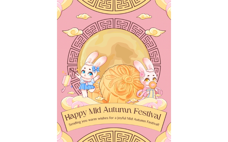 Poster Trung Thu với phong cách hoạt hình cách điệu