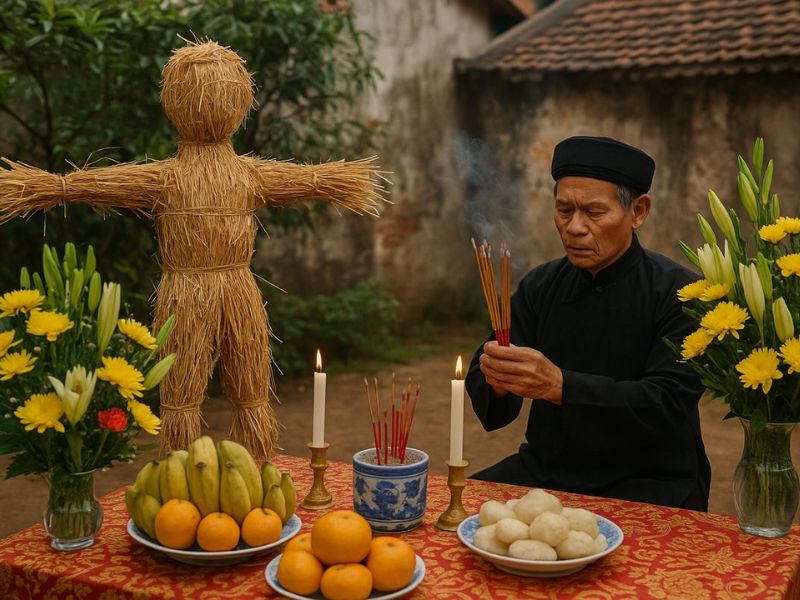 Thầy cúng thực hiện nghi lễ trấn trùng hóa giải trùng