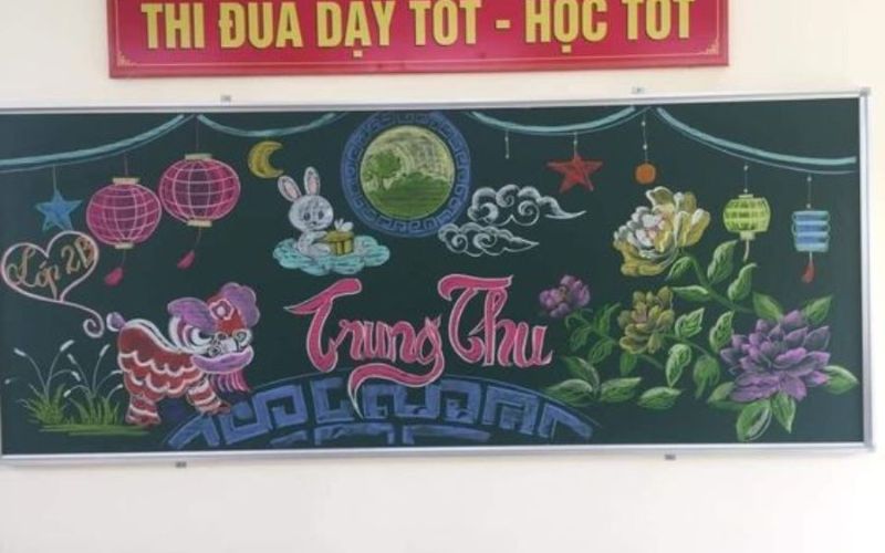 Trang trí bảng Trung thu với Lân