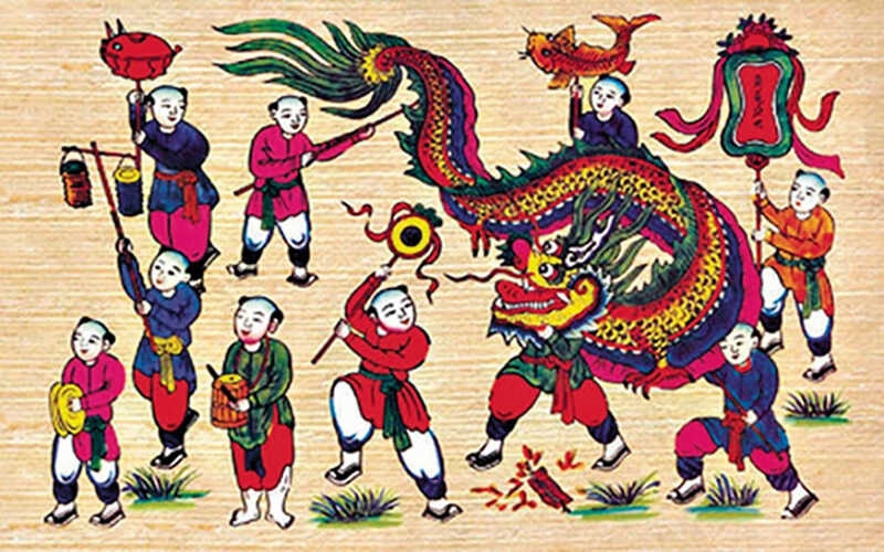 Tranh múa lân cùng múa rồng đã tồn tại từ xa xưa