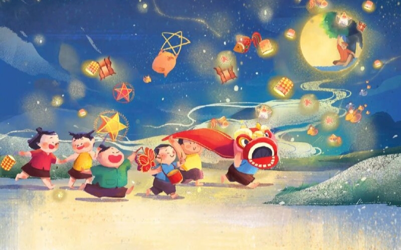 Hình ảnh rước đèn ông sao được cường điệu hóa thể hiện cho ước mơ trẻ nhỏ