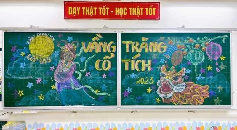 Mẫu vẽ bảng Trung Thu chị Hằng, chú Cuội