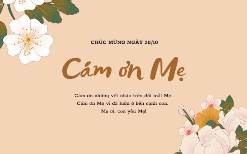 Thiệp chúc mẹ 20/10 đơn giản ý nghĩa