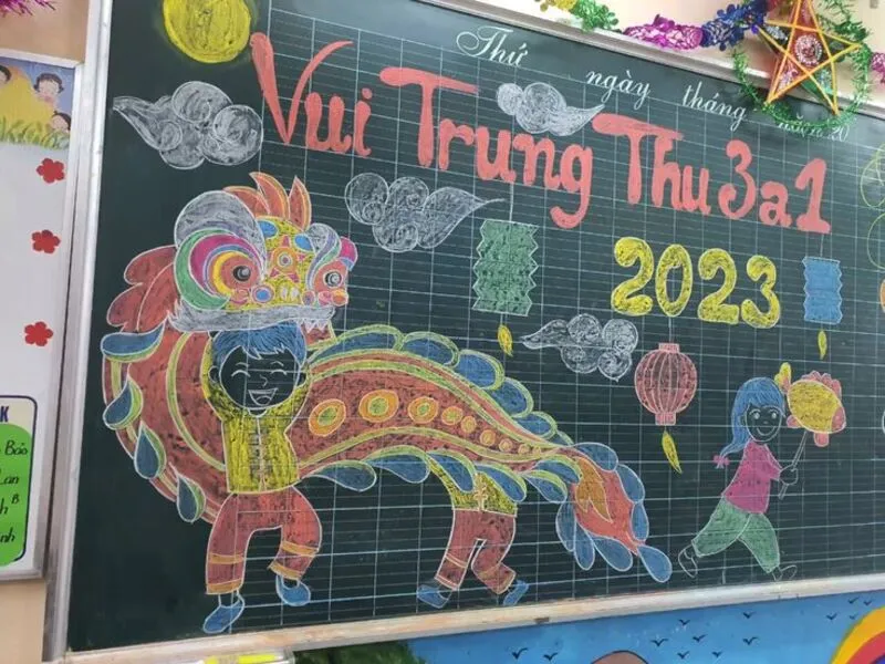 Trang trí bảng Trung Thu chủ đề múa lân