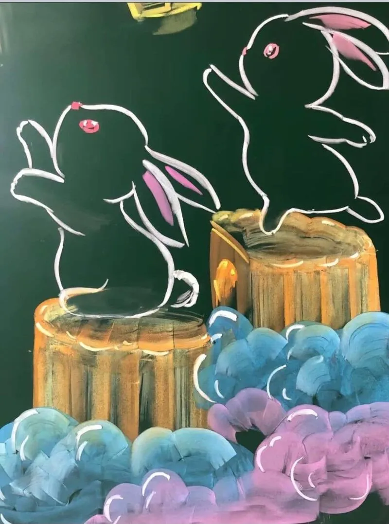 Trang trí bảng Trung Thu với thỏ ngọc