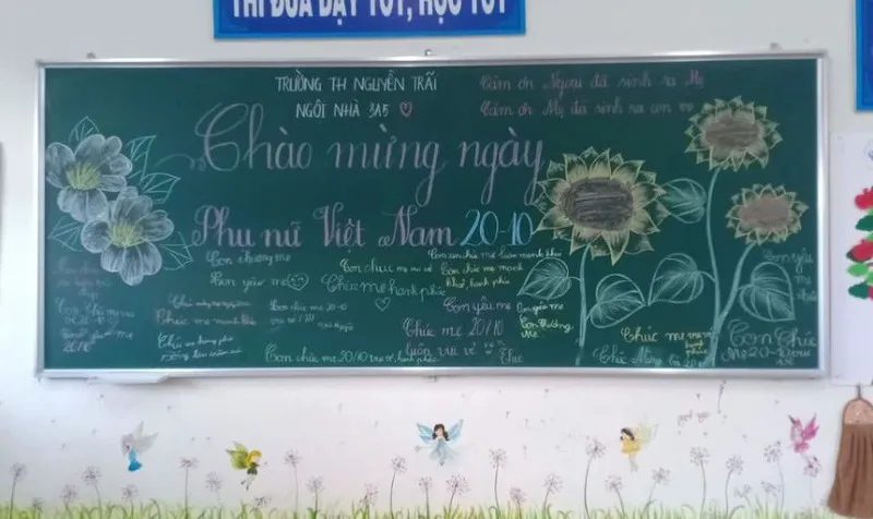 Vẽ bảng 20/10 với hoa và lời chúc ý nghĩa