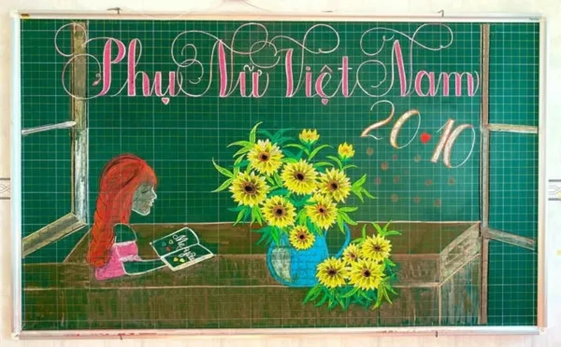 Vẽ bảng ngày lễ với người và hoa