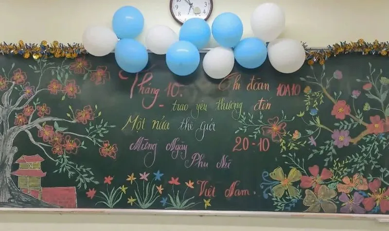 Ý tưởng vẽ bảng 20/10 với hoa đầy màu sắc