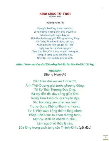 Kinh Cúng Tứ Thời Thánh That