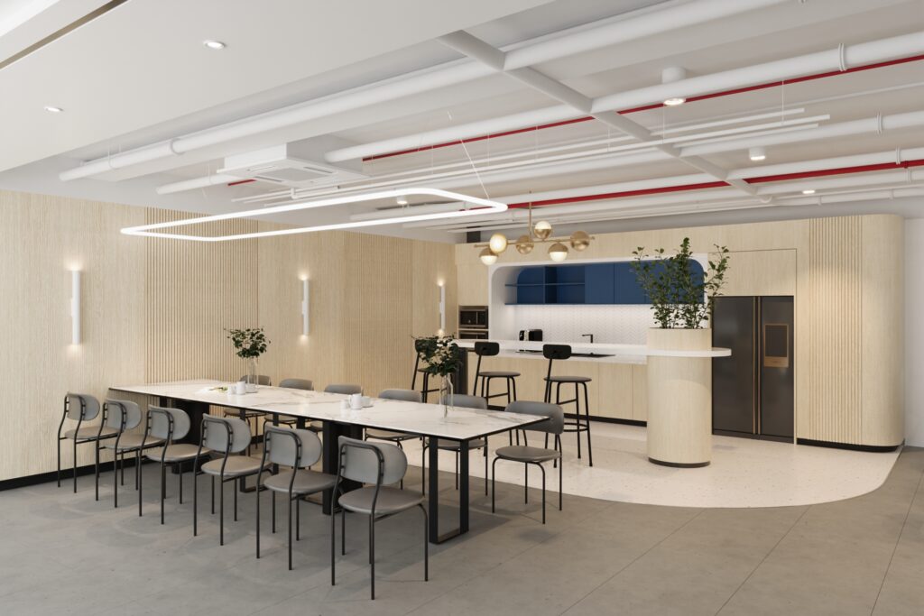 The pantry counter is very close with wood material used as the main theme